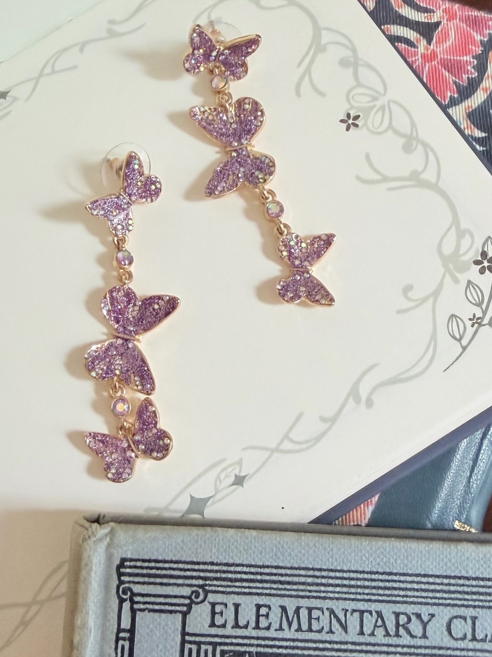Betsey Johnson Purple Fairy Butterfly Drop Earrings